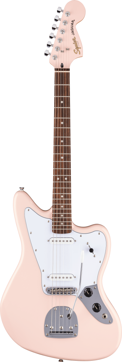 Squier FSR Affinity Series Jaguar, Laurel Fingerboard, White Pickguard, Matching Headstock in Shell Pink