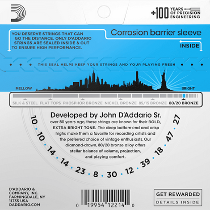 DAddario  EJ36 12 String  Bronze Light Acoustic Guitar Strings