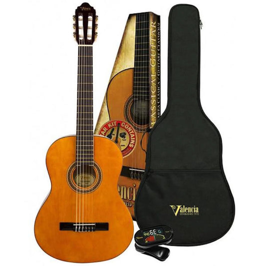 Valencia 3/4 Classical Nylon String Guitar Package in Natural Gloss