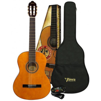 Valencia 4/4 Classical Nylon String Guitar Package in Natural Gloss