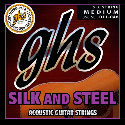 GHS 350 Silk and Steel Silver Plated Copper Acoustic Guitar Strings 11-48 Gauge