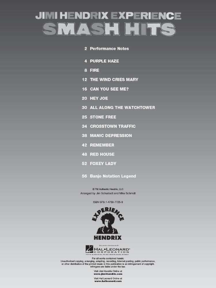 Jimi Hendrix Experience Smash Hits for Banjo