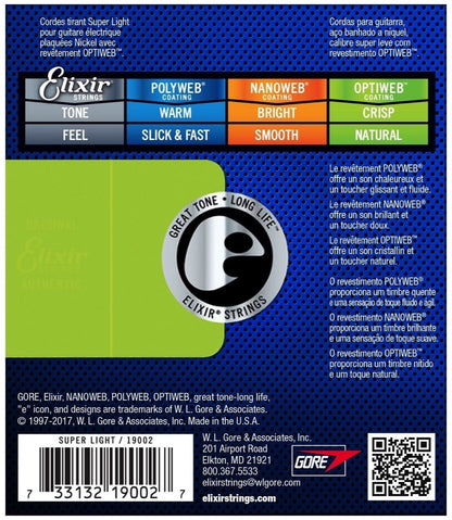 Elixir 19002 Optiweb Electric Guitar Strings Super Light 9-42 Gauge