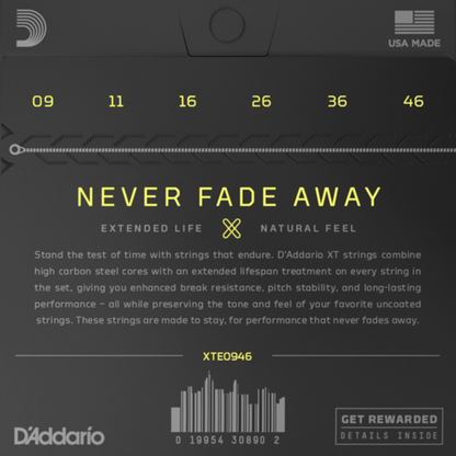 D'Addario XTE0946 XT Nickel Plated Steel Electric Guitar Strings Super Light Top Regular Bottom  .009-.046  Gauge