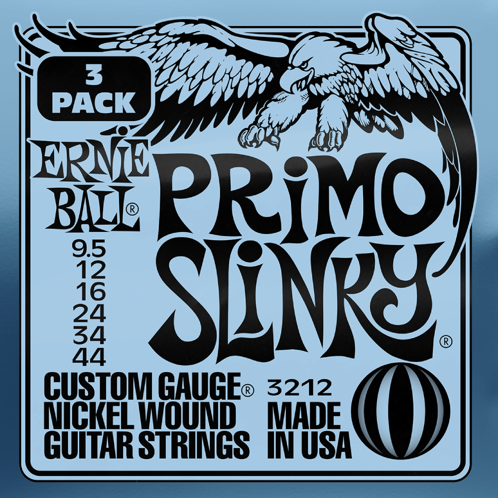 Ernie Ball Primo Slinky Nickel Wound Electric Guitar Strings 3 Pk 9.5-44 Gauge