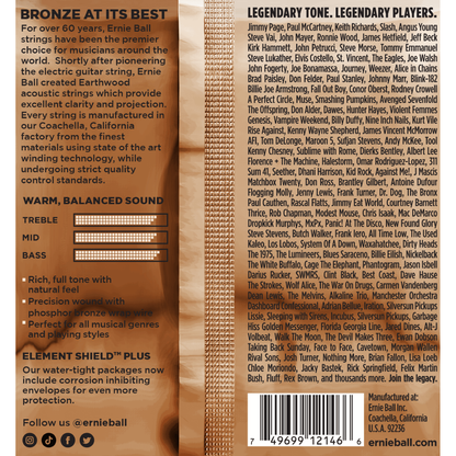 Ernie Ball Medium Light Earthwood Phosphor Bronze  Acoustic Guitar Strings 12-54 Gauge