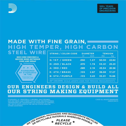 D'Addario EXL160-5 Medium Long Scale 5 String Bass Strings 50-135 Gauge