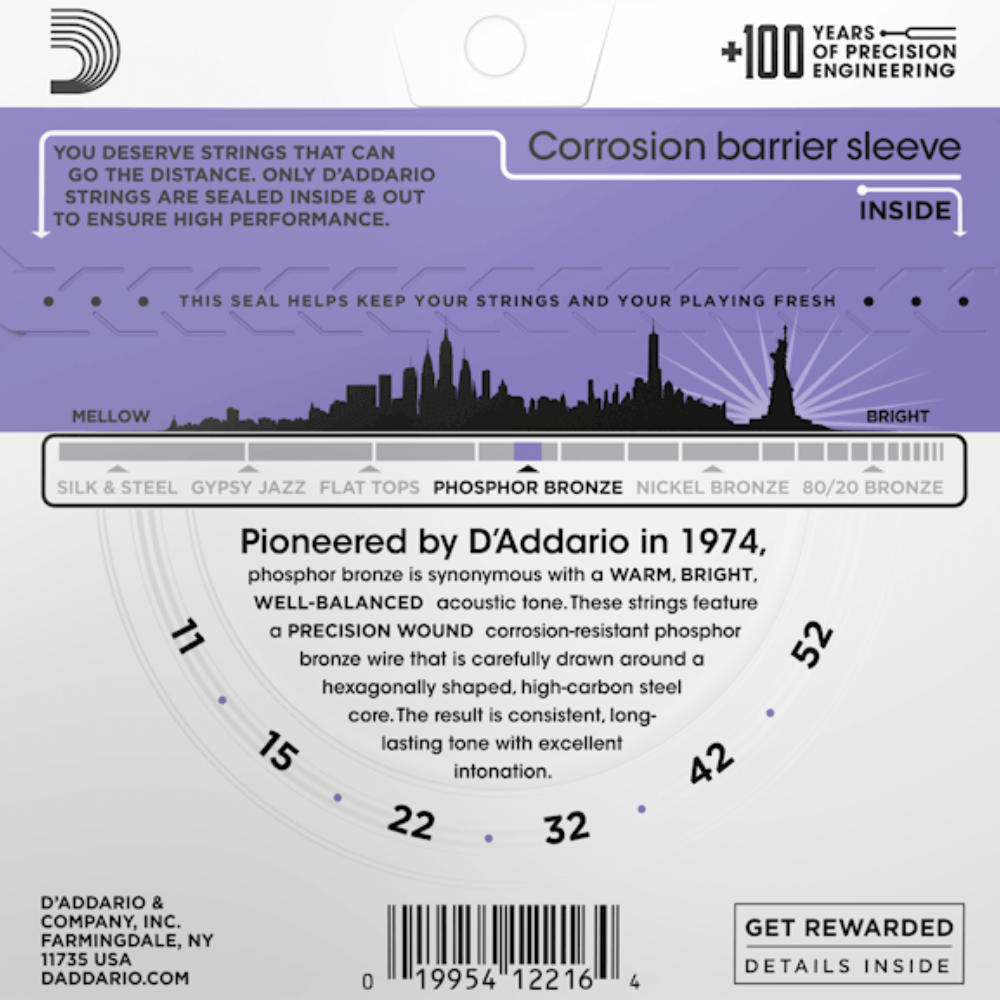 D'Addario EJ26 Phosphor Bronze Acoustic Guitar Strings Custom Light 11-52 Gauge
