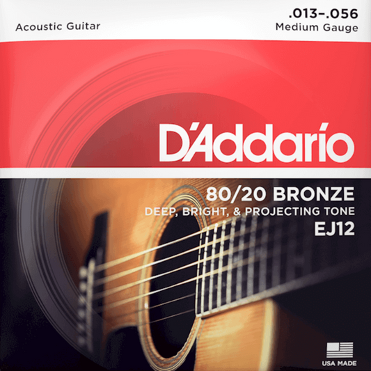 D'Addario EJ12 80/12 Bronze Acoustic Guitar Strings Medium 13-56 Gauge