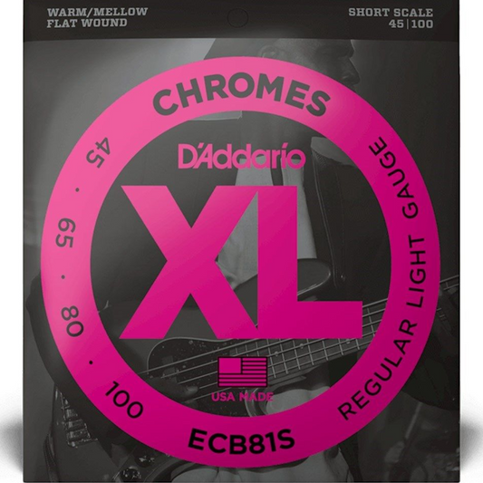 D'Addario ECB81S Short Scale Flatwound Bass Strings Light 45-100 Gauge