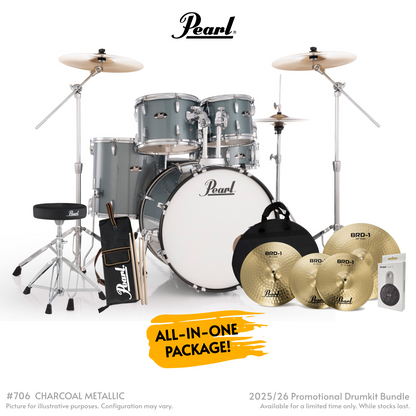Pearl Roadshow-Plus 5-Piece Drum Kit with Pearl Cymbal Pack in Charcoal Metallic