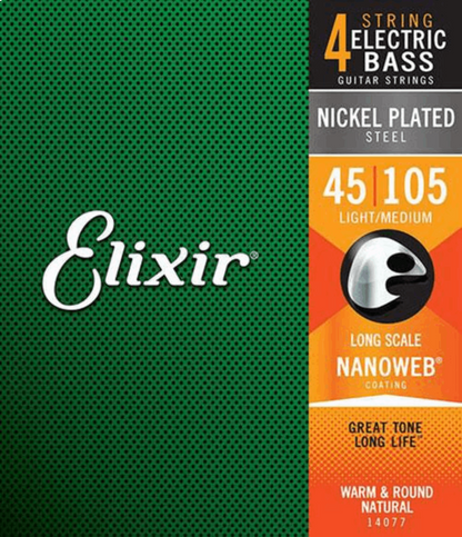 Elixir 14077 Electric Bass Nickel Plated Steel 4 String Light Medium 45-105 Gauge