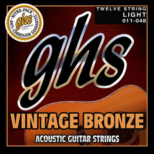 GHS VN12L 12 String Vintage Bronze Acoustic Guitar Strings 11-48 Gauge