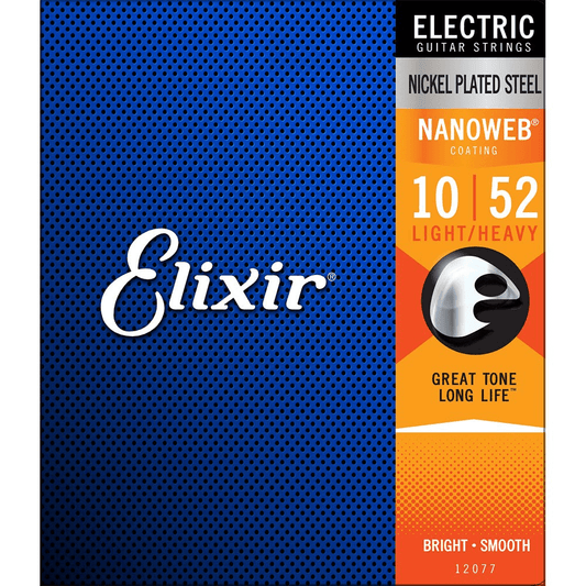 Elixir Nanoweb Coated Nickel Plated Electric Guitar Strings 12077 Light Heavy 10-52 Gauge
