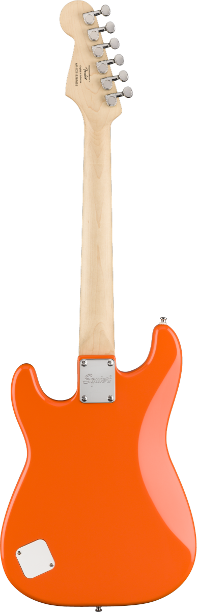 Squier FSR Mini Stratocaster, Laurel Fingerboard, White Pickguard in Competition Orange