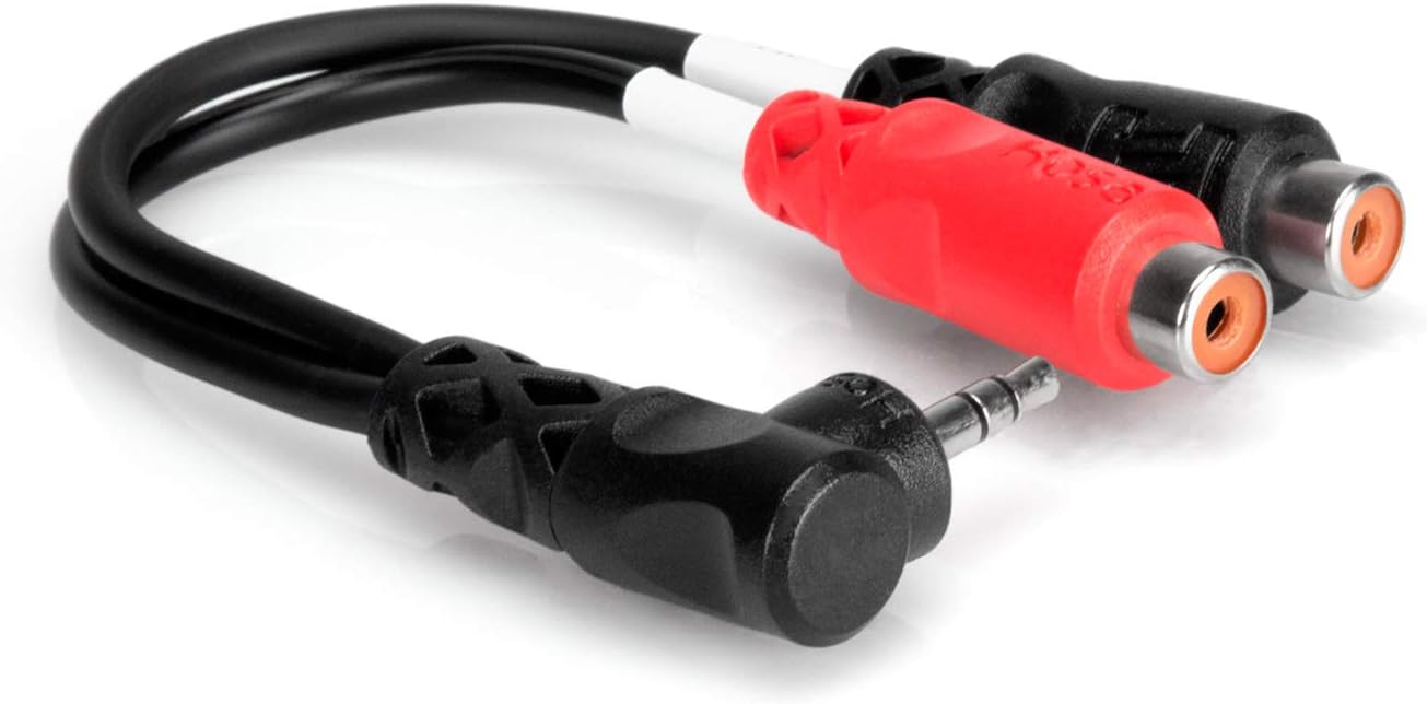 Hosa YRA167 Right Angle 3.5 mm TRS to Dual RCAF Stereo Breakout Cable