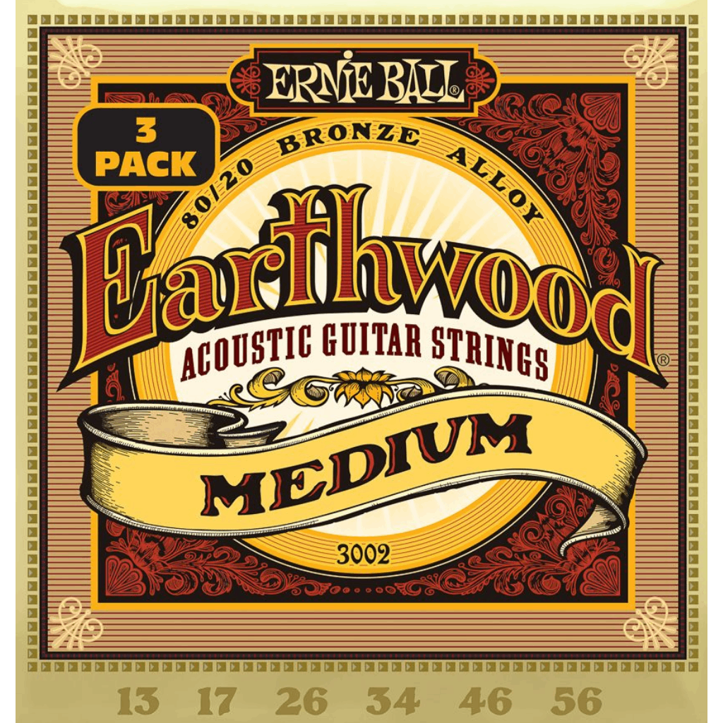 Ernie Ball Earthwood Medium 80/20 Bronze Acoustic Guitar Strings 3 Pk 13-56 Gauge