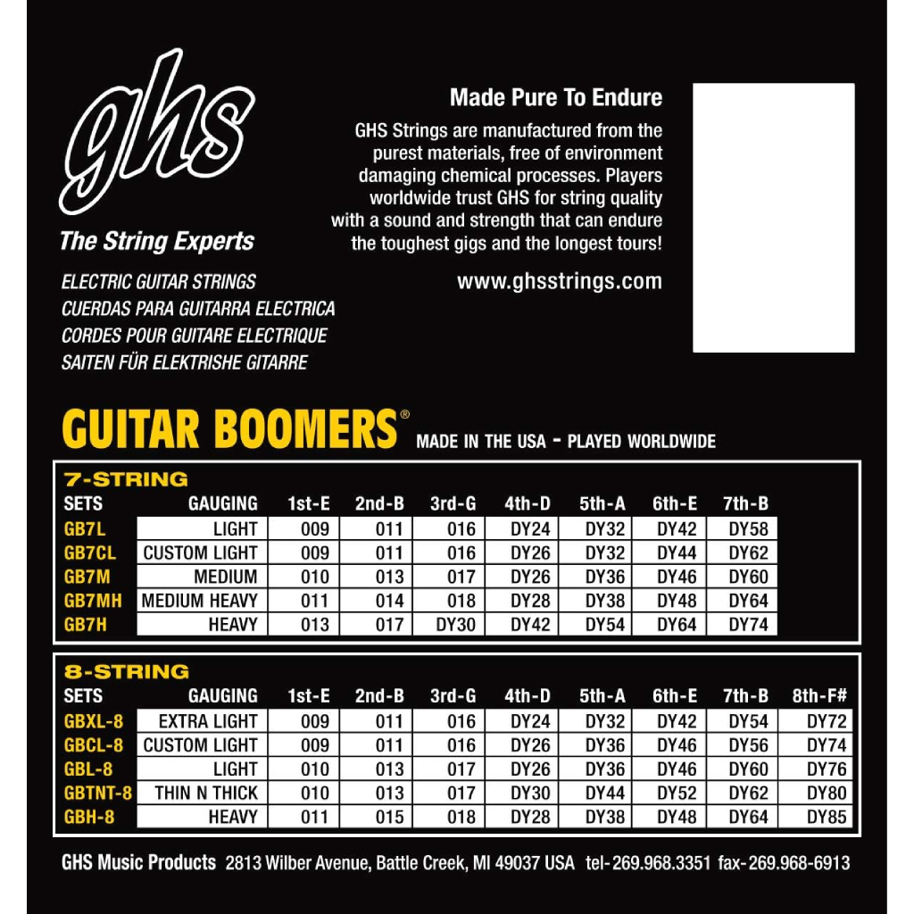 GHS GB7M Boomers 7 STRING Medium Electric Guitar Strings 10-60 Gauge
