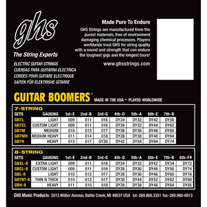 GHS GB7M Boomers 7 STRING Medium Electric Guitar Strings 10-60 Gauge