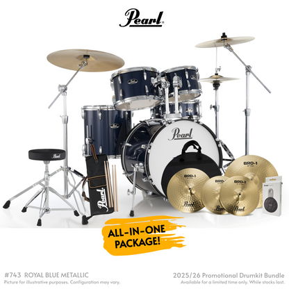 Pearl Roadshow-Plus 5-Piece Drum Kit with Cymbal Pack in Royal Blue Metallic