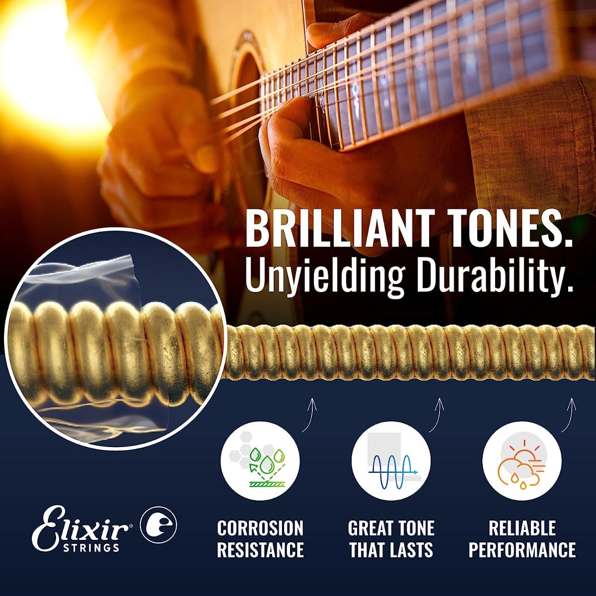 Elixir 11002 Nanoweb 80/20 Acoustic Guitar Strings Extra Light 10-47 Gauge