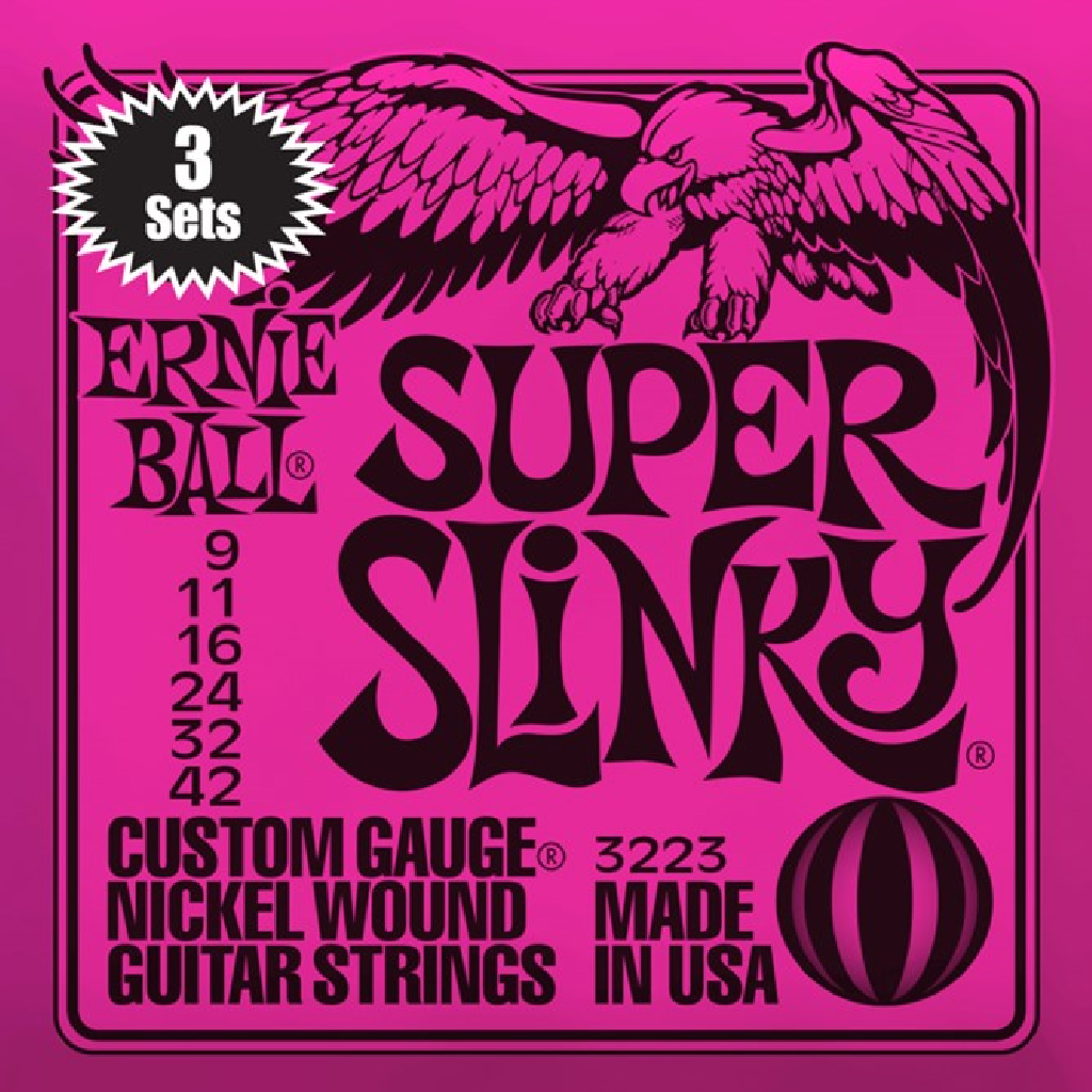 Ernie Ball Super Slinky Nickel Wound Electric Guitar Strings 3 Pack 9-42 Gauge