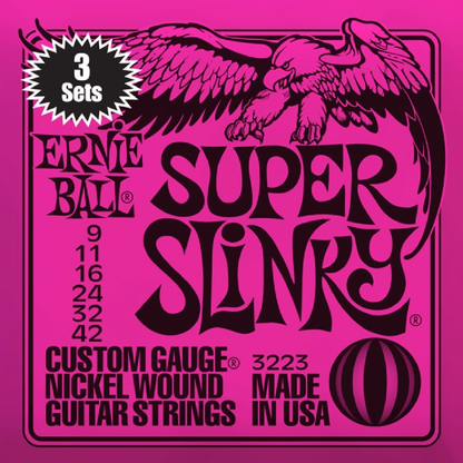 Ernie Ball Super Slinky Nickel Wound Electric Guitar Strings 3 Pack 9-42 Gauge