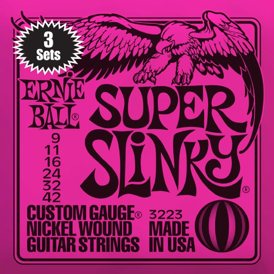 Ernie Ball Super Slinky Nickel Wound Electric Guitar Strings 3 Pack 9-42 Gauge
