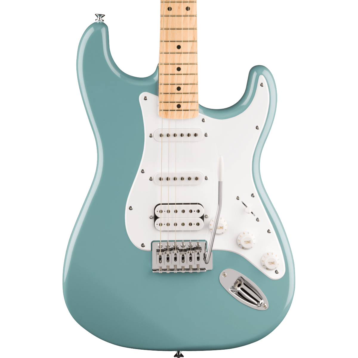 Squier FSR Squier Sonic Stratocaster HSS, Maple Fingerboard, White Pickguard in Sonic Gray