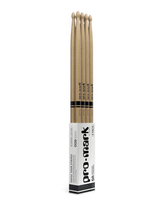 Promark Classic Forward 5A Lacquered Hickory Oval Wood Tip Drumstick 4 Pack