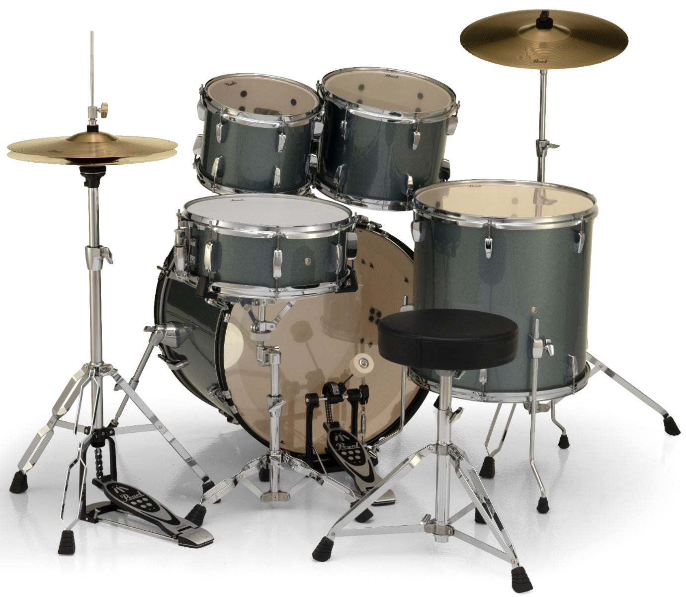 Pearl Roadshow-Plus 5-Piece Drum Kit with Pearl Cymbal Pack in Charcoal Metallic