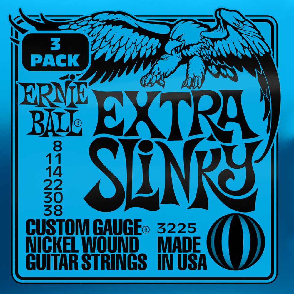 Ernie Ball Extra Slinky Nickel Wound Electric Guitar Strings 3 Pk 8-38 Gauge