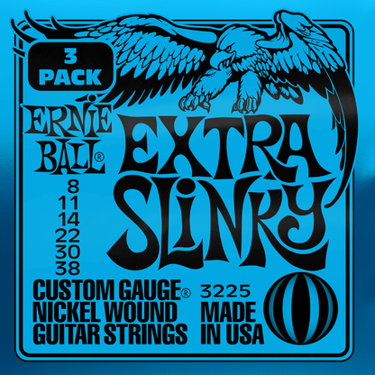 Ernie Ball Extra Slinky Nickel Wound Electric Guitar Strings 3 Pk 8-38 Gauge