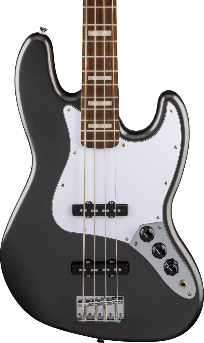 Squier FSR Affinity Series Active Jazz Bass, Laurel Fingerboard, White Pickguard in Charcoal Frost Metallic