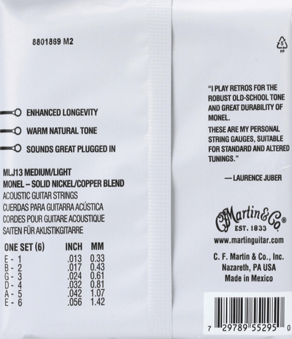 Martin Strings  MLJ13 LJ's Choice Retro Acoustic Guitar Strings Medium/Light 13-56 Gauge