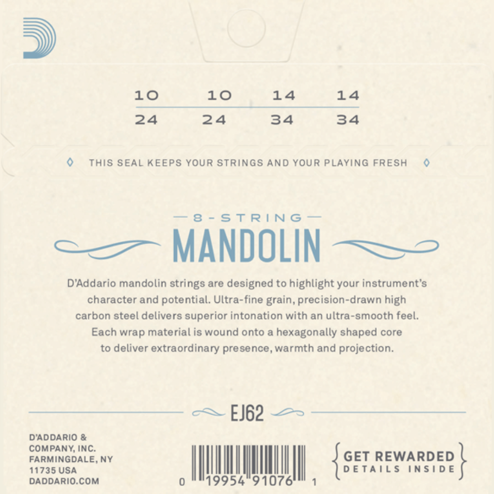 D'Addario EJ62 Bronze Mandolin Strings Light 10-34