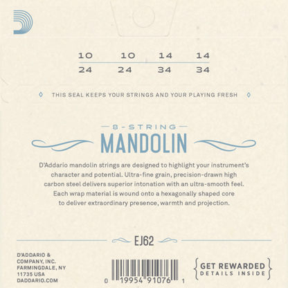 D'Addario EJ62 Bronze Mandolin Strings Light 10-34