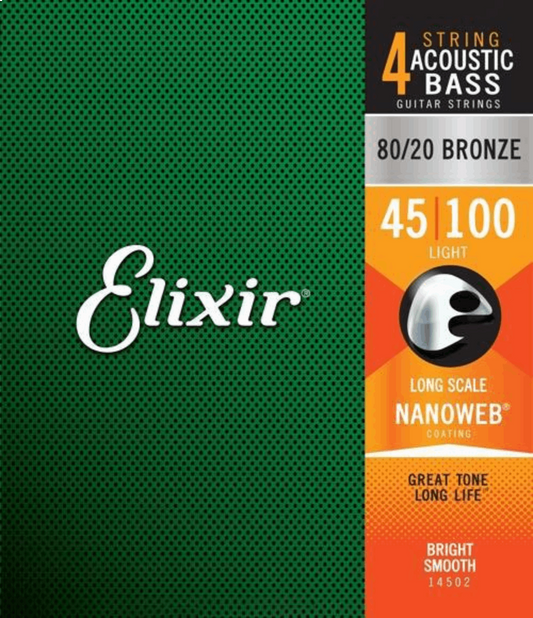 Elixir 14502 Bronze Acoustic Bass Strings Nano Light 45-100 Gauge