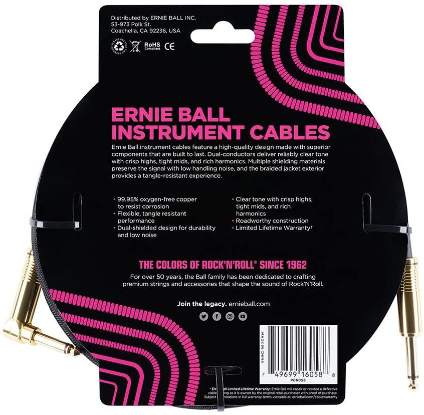 Ernie Ball Straight R to Angle Instrument Cable 25 foot in Black