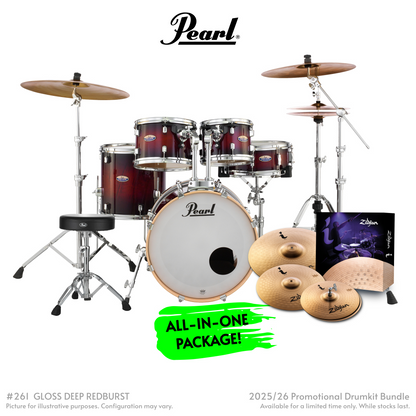 Pearl Decade Maple 5-Piece Fusion Increda-Bundle Drum Kit with Cymbal Pack in Gloss Deep Red Burst