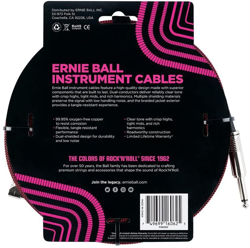 Ernie Ball P06398 Braided Straight to Straight Instrument Cable 25 foot in Red Black