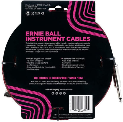 Ernie Ball P06398 Braided Straight to Straight Instrument Cable 25 foot in Red Black