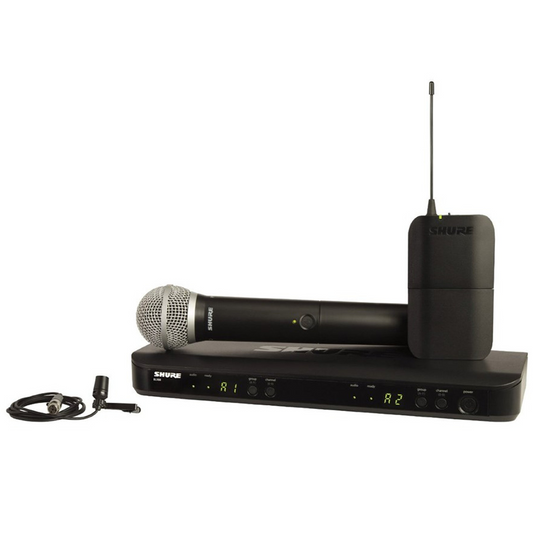 Shure Wireless Dual Mic System BLX1 Tx; CVL & BLX2PG58 Mic; BLX88 RX; Auto Setup 662-686MHz