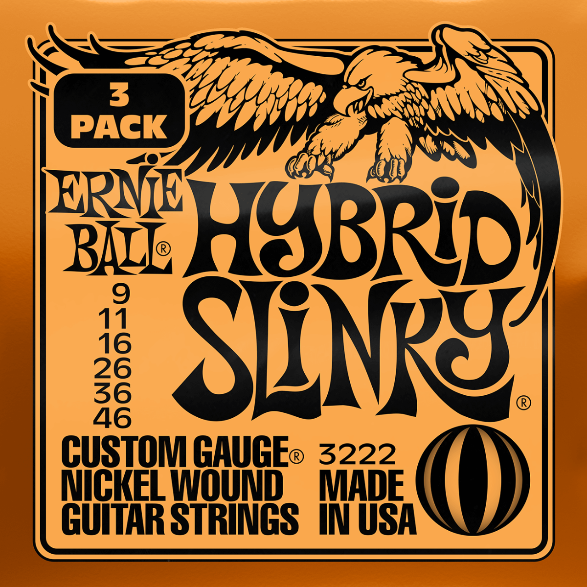 Ernie Ball Hybrid Slinky Nickel Wound Electric Guitar Strings 9-46 Gauge 3 Pack