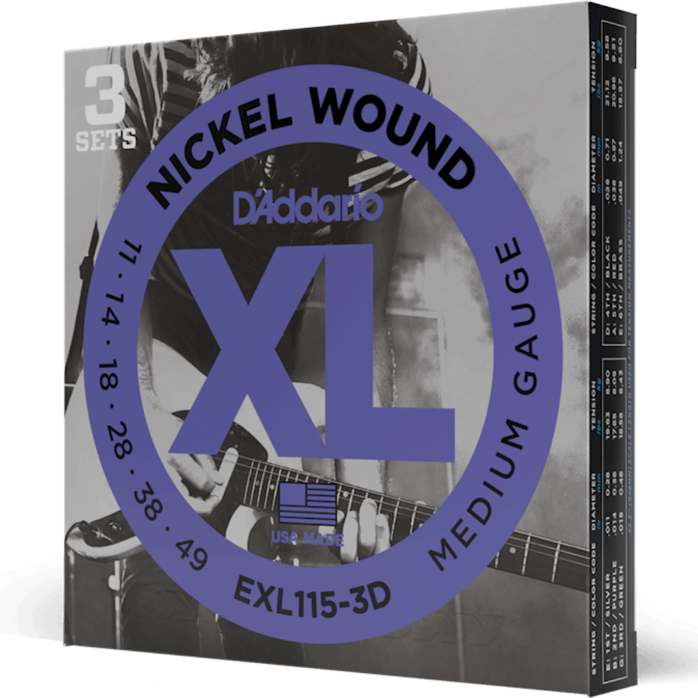 D'Addario EXL115 3D Nickel Wound 3 Sets Electric Guitar Strings Medium 11-49 Gauge