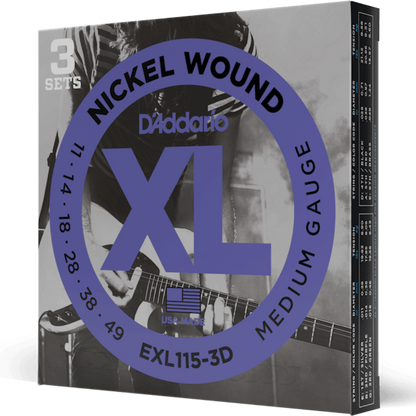 D'Addario EXL115 3D Nickel Wound 3 Sets Electric Guitar Strings Medium 11-49 Gauge