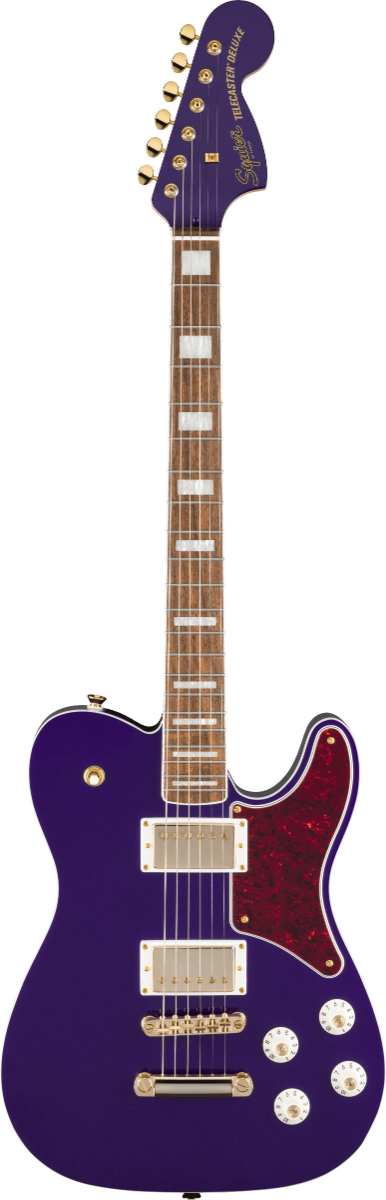 Squier FSR Paranormal Troublemaker Telecaster Deluxe, Laurel Fingerboard, Tortoiseshell Pickguard, Gold Hardware, Matching Headstock in Purple Metallic