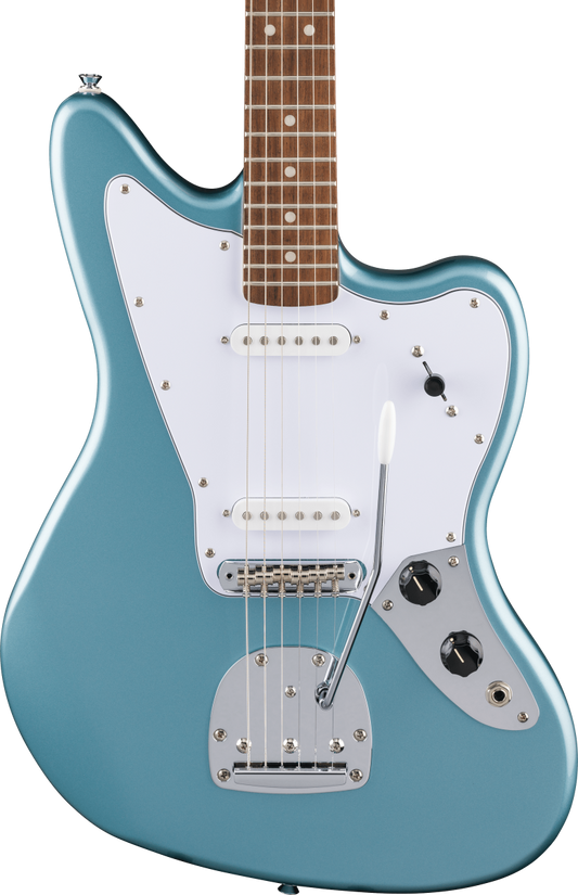 Squier FSR Affinity Series Jaguar, Laurel Fingerboard, White Pickguard in Ice Blue Metallic