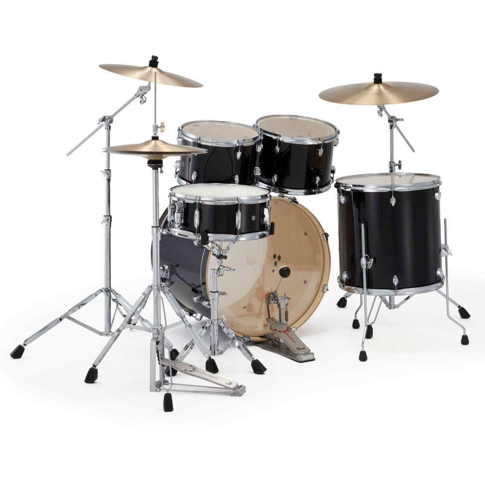 Pearl Export Plus 5-Piece Rock Drum Kit with Cymbal Pack in Jet Black