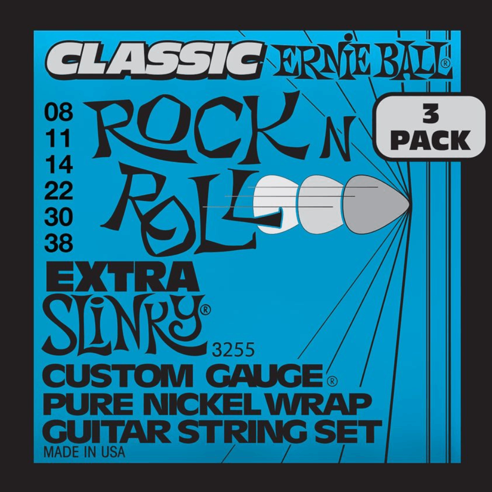 Ernie Ball Extra Slinky Classic RnR Pure Nickel Electric Guitar Strings 3 Pk 8-38 Gauge